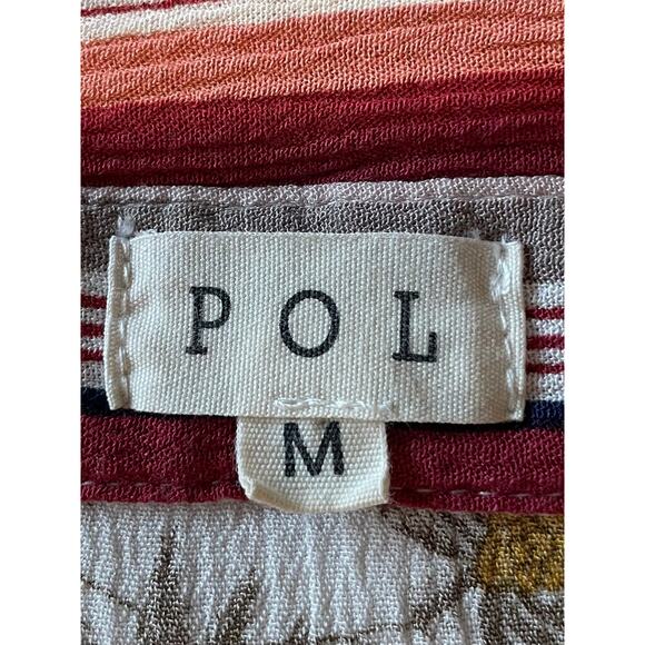 POL Ombre Floral Button Up Blouse Sz M Pink Red Cream Boho Gauze Top Casual - Picture 2 of 11